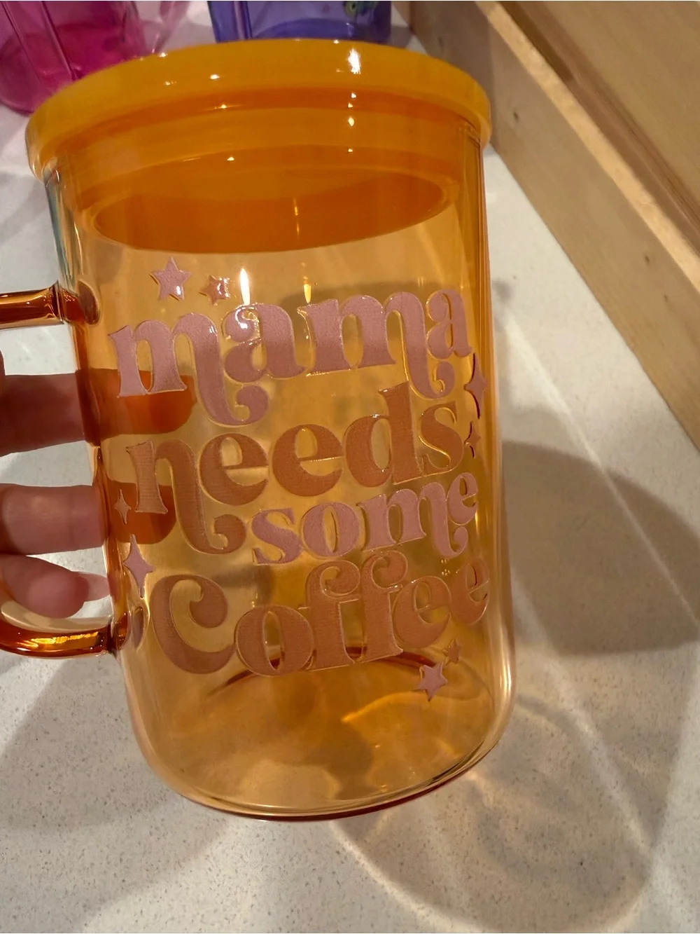 Orange 'Mama Needs Some Coffee' Glass Mug